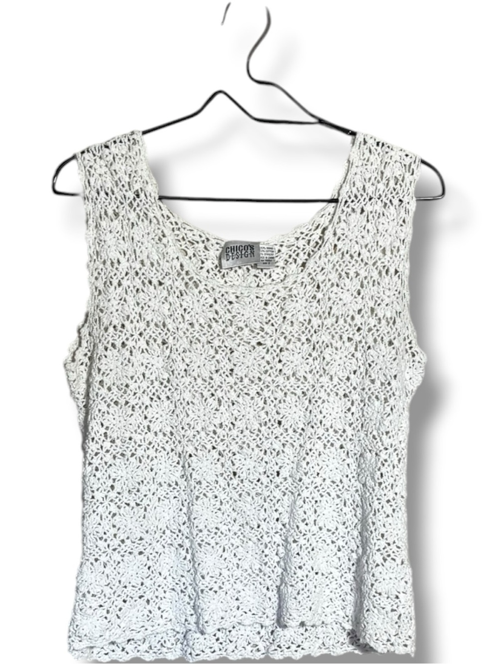 Chico's White Sleeveless with Thick Straps Crochet Loose Fit Layerable Tank Top - Picture 13 of 16